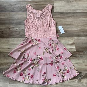 Macy Teeze Me Dress 7/8 Dusty Rose Sleeveless lace Floral Rose Juniors